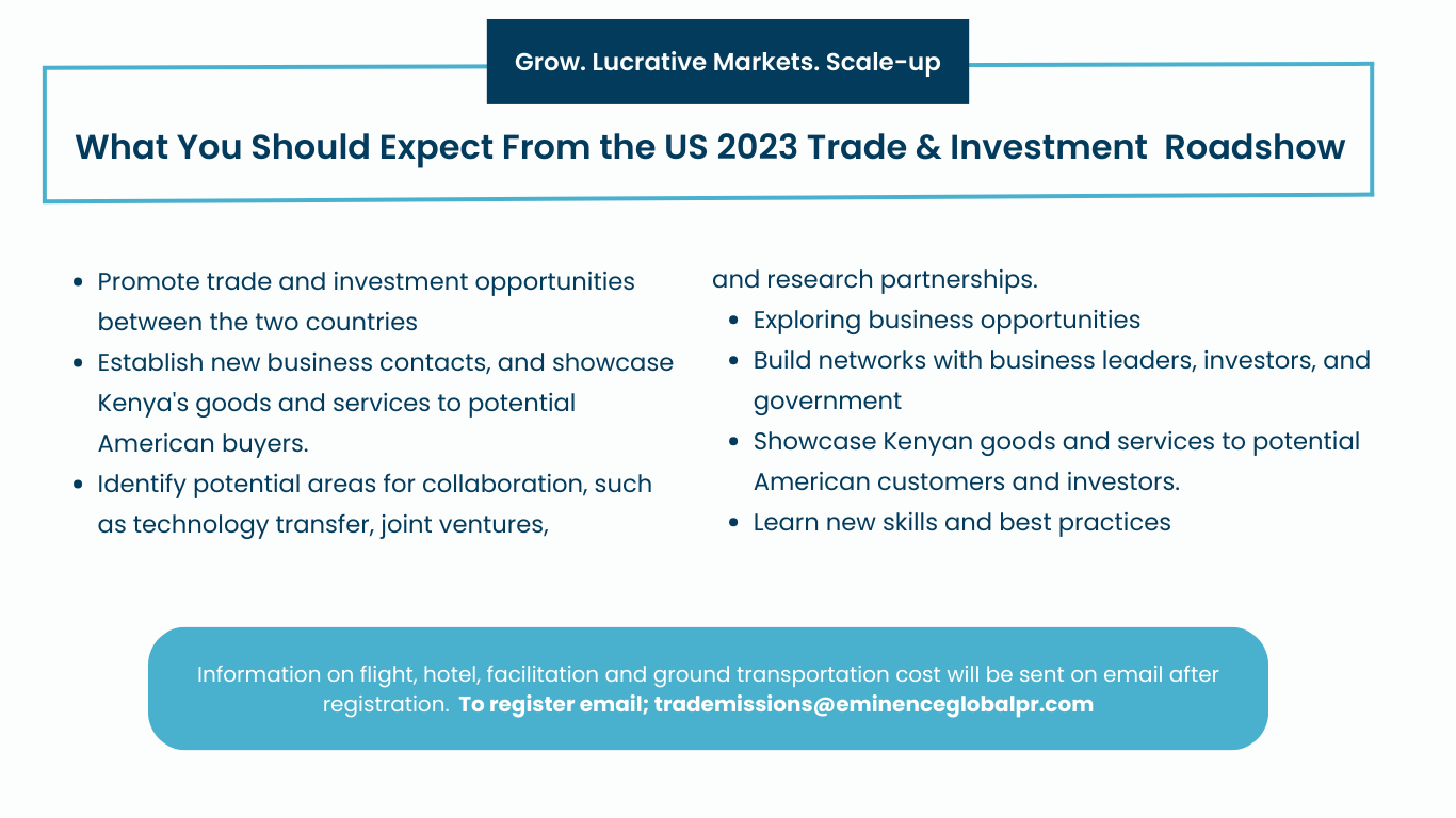 Kenya-US Executive Roadshow, Washington DC, Dallas, Trade mission, Strengthening Trade between Kenya-US, Kenya - USA trade ties, Trade and Investment Framework Agreements, Common Market for Eastern and Southern Africa, COMESA, TIFA, UN, UNEP, foreign direct investment